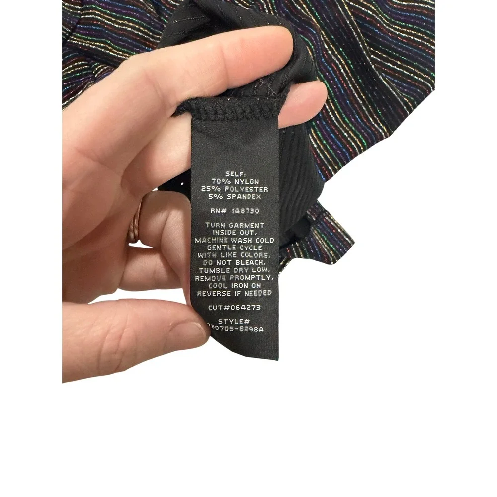 ECI New York Womens Midi Skirt Size M Black Metallic‎ Striped Elastic Waist